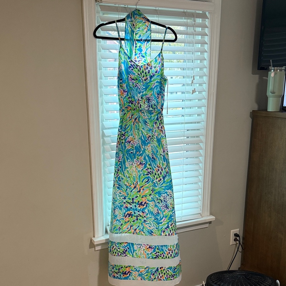 Lilly Pulitzer Blue and Green Maxi Dress